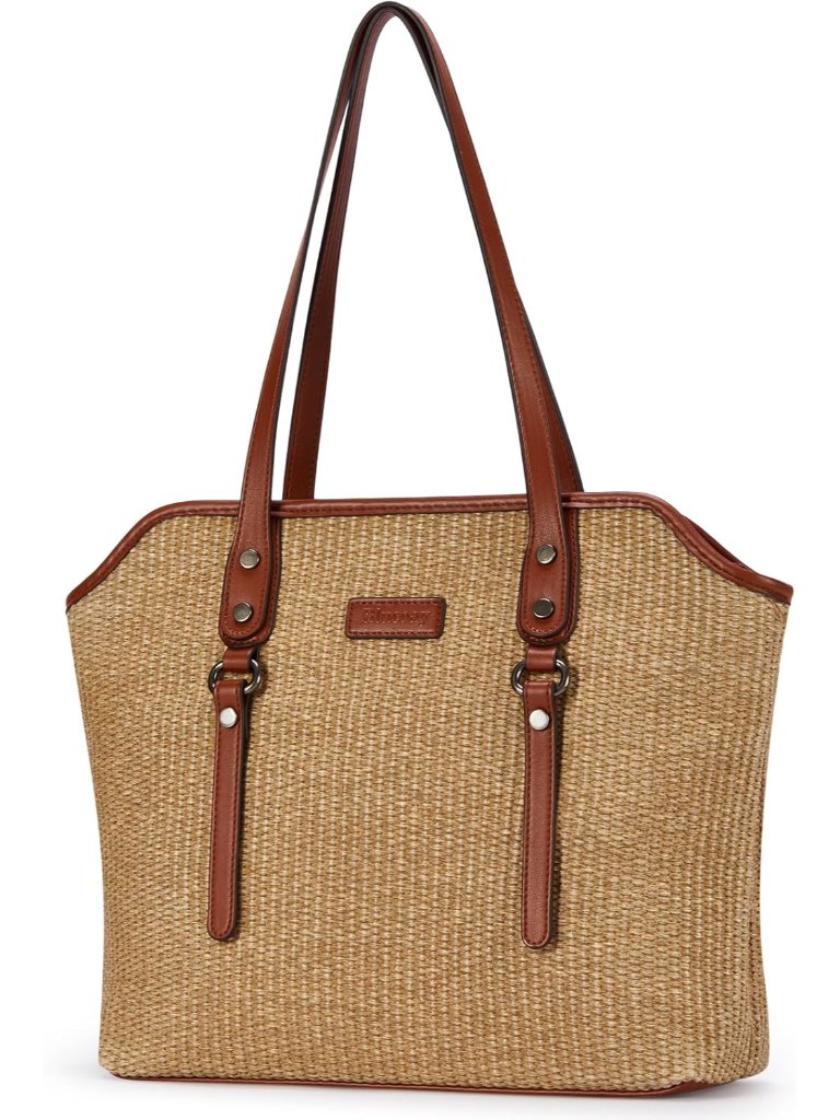 Tote Bag For Women,Large Capacity Straw&Vegan Leather Tote Purses For Women,Shou